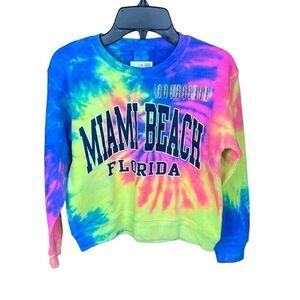 Dreamsicle kids Sweatshirt Tie Dye Miami Beach Logo Neon Blue Yellow Pink Kids M